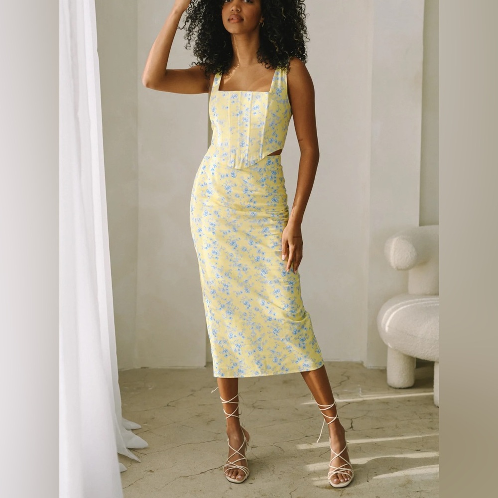 New! Yllw The Label Andie Linen Corset Top in Butter Toile